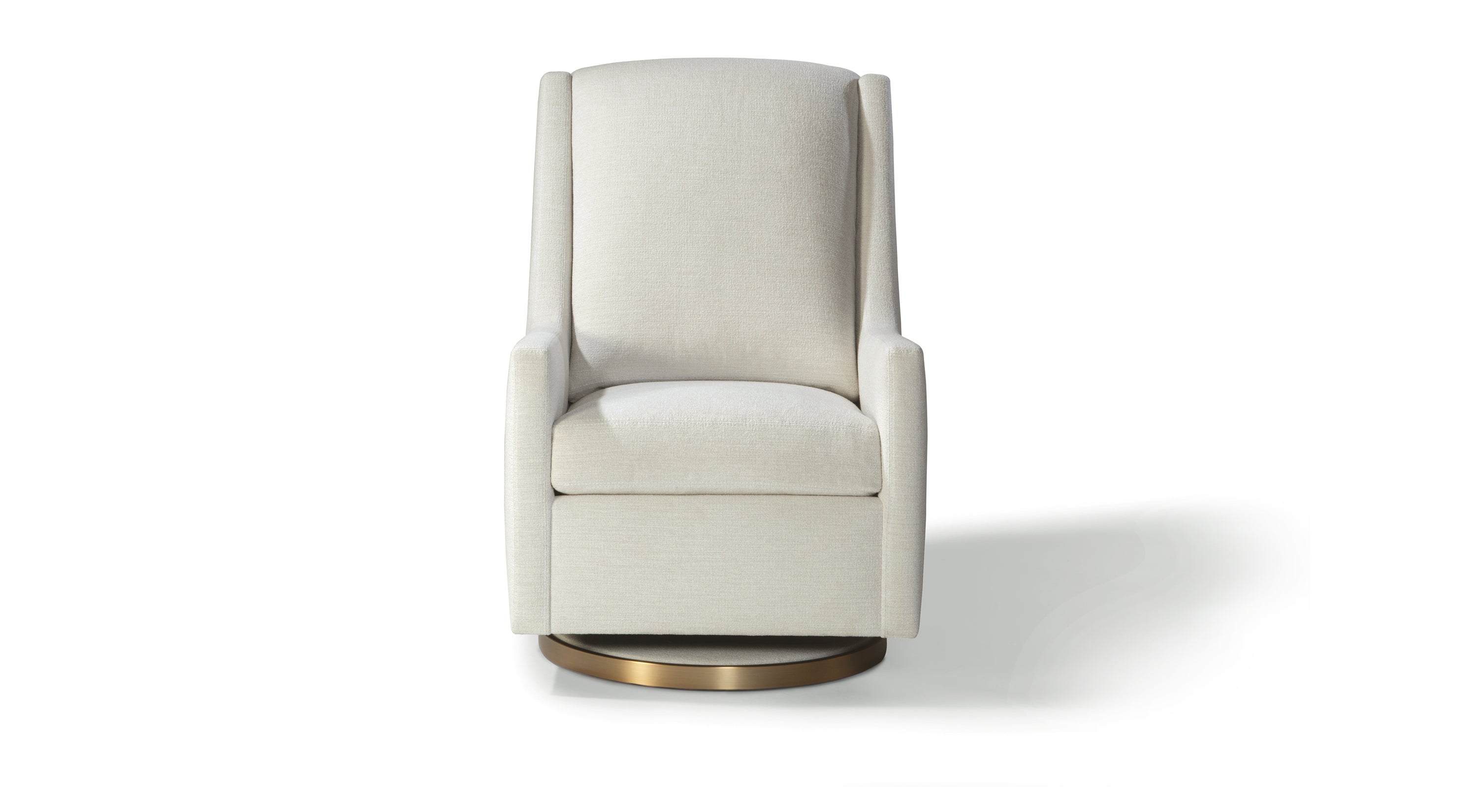 Jimmy Swivel Glider In White Crypton Performance Fabric With Brushed Bronze Base