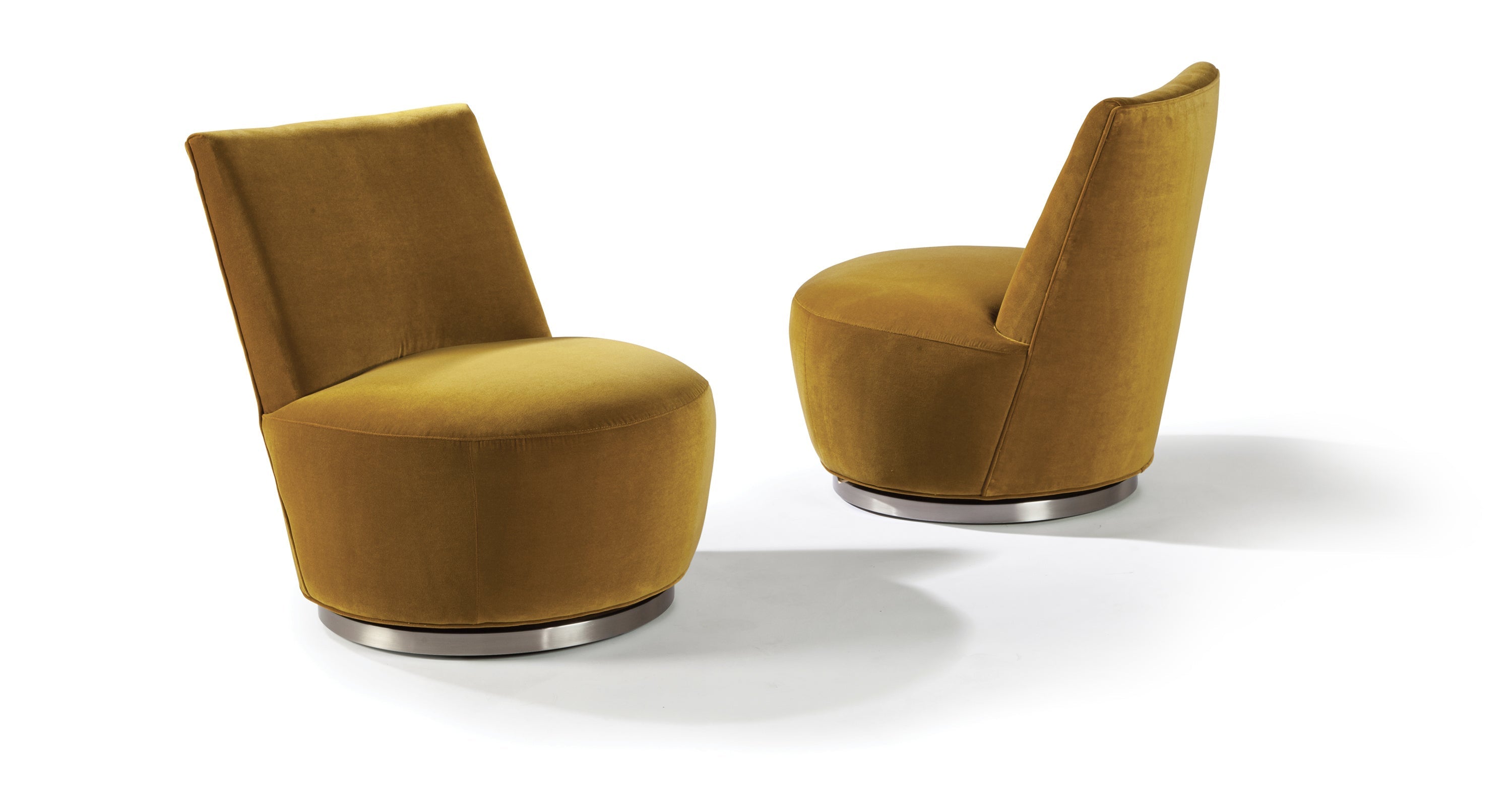 Jo Swivel Chair In Yellow Crypton Performance Fabric With Brushed Stainless Steel Finish