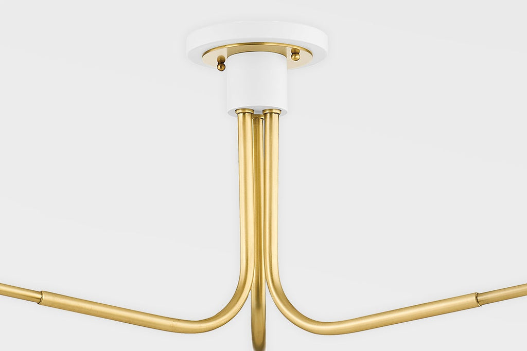 Split Semi Flush, Aged Brass with Soft White Shade