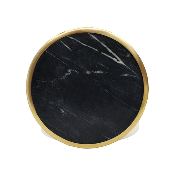 White Marble Container With Black Marble Top With Brass Rim