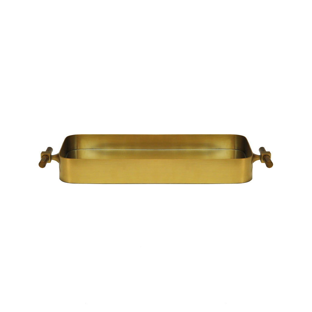 Small Rounded Edge Tray In Antique Brass And Inset Mirror