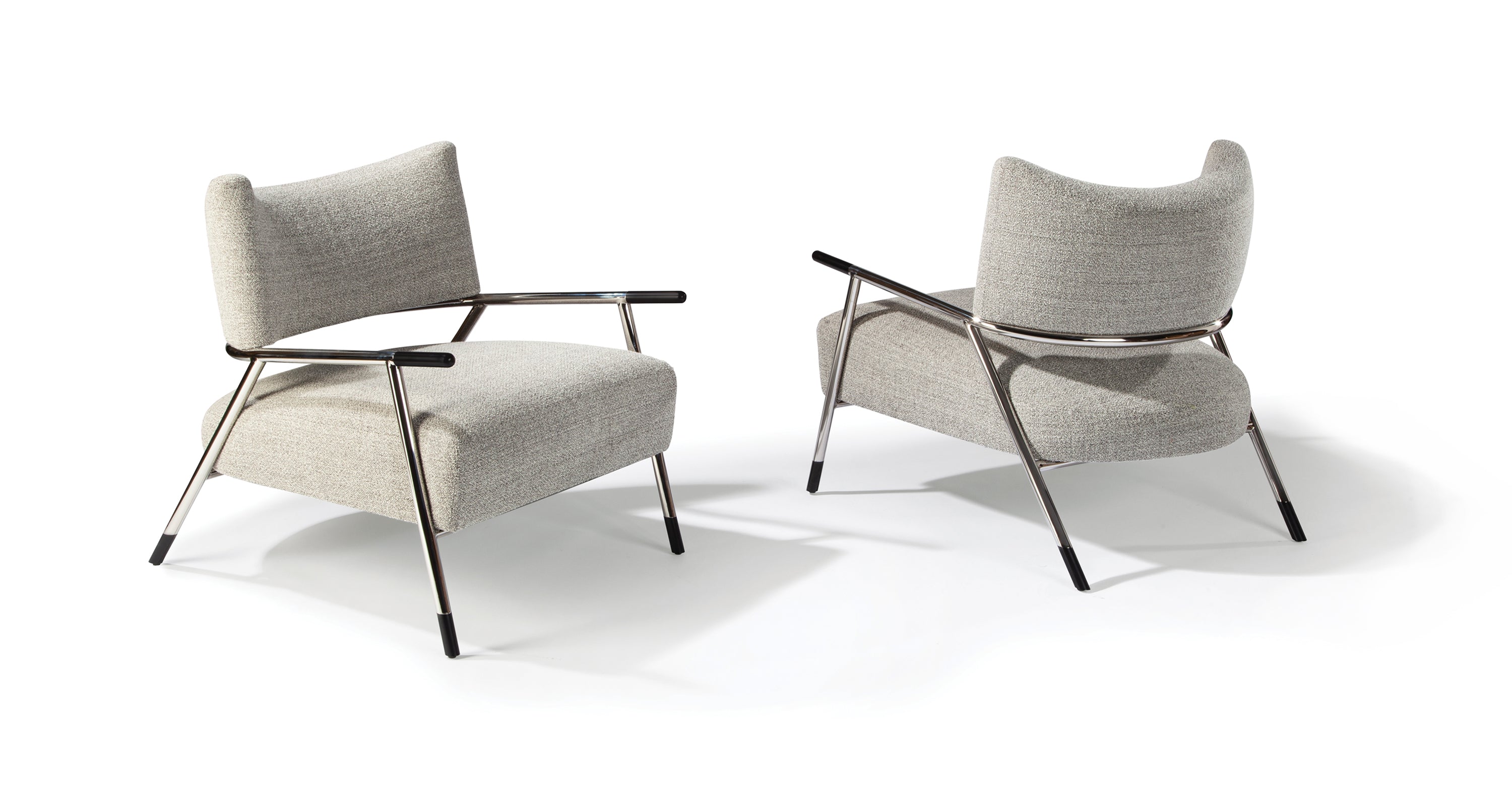 Kai Lounge Chair In White Fabric With Polished Stainless Steel Frame