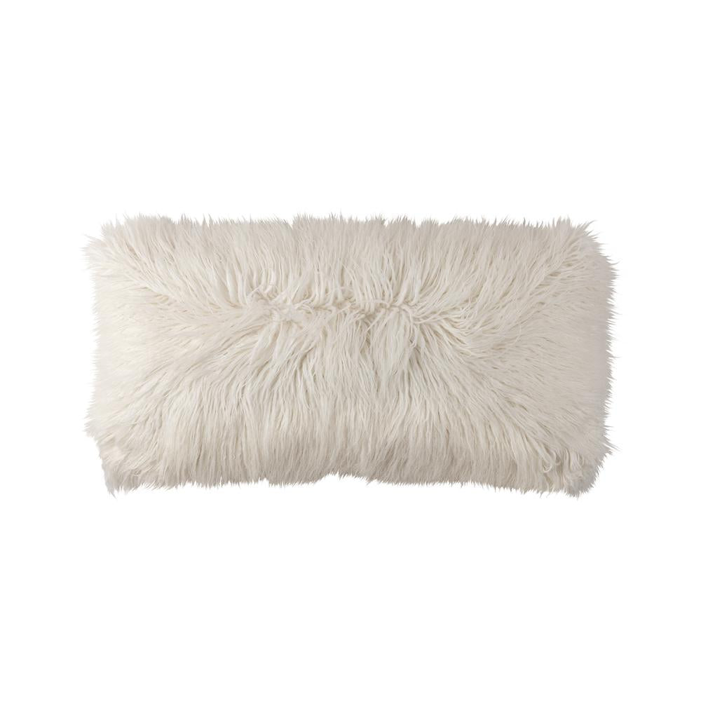 Coco Large Rectangle Pillow White Faux Fur 14X30