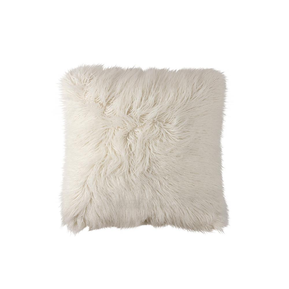 Coco Square Pillow White Faux Fur 24X24