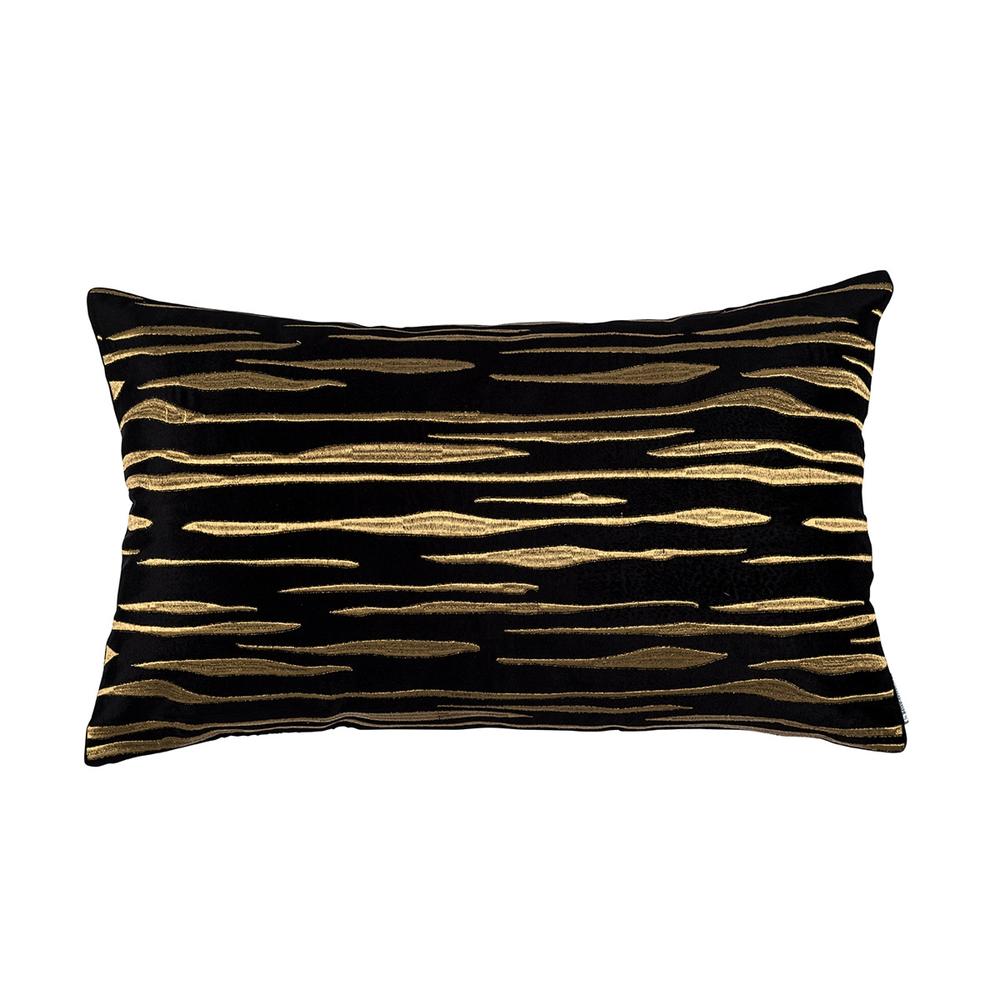 Zara Large Rectangular Pillow Black Matte Velvet Gold Embroidery 18X30 (Insert Included)