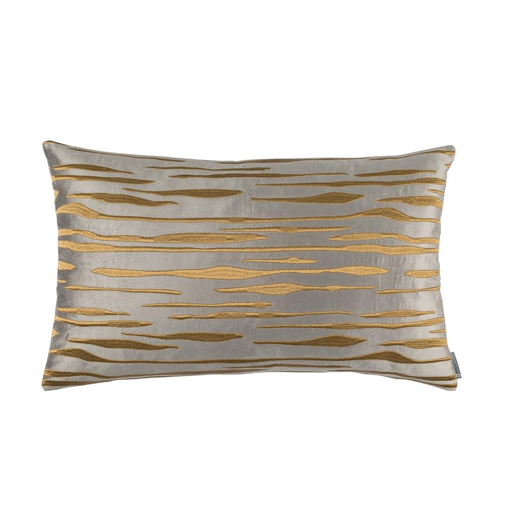 Zara Large Rectangular Pillow Pewter Matte Velvet Gold Embroidery 18X30 (Insert Included)