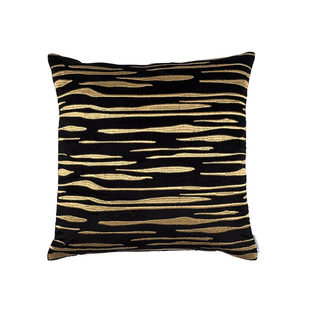 Zara Square Pillow Black Matte Velvet Gold Embroidery 24X24 (Insert Included)