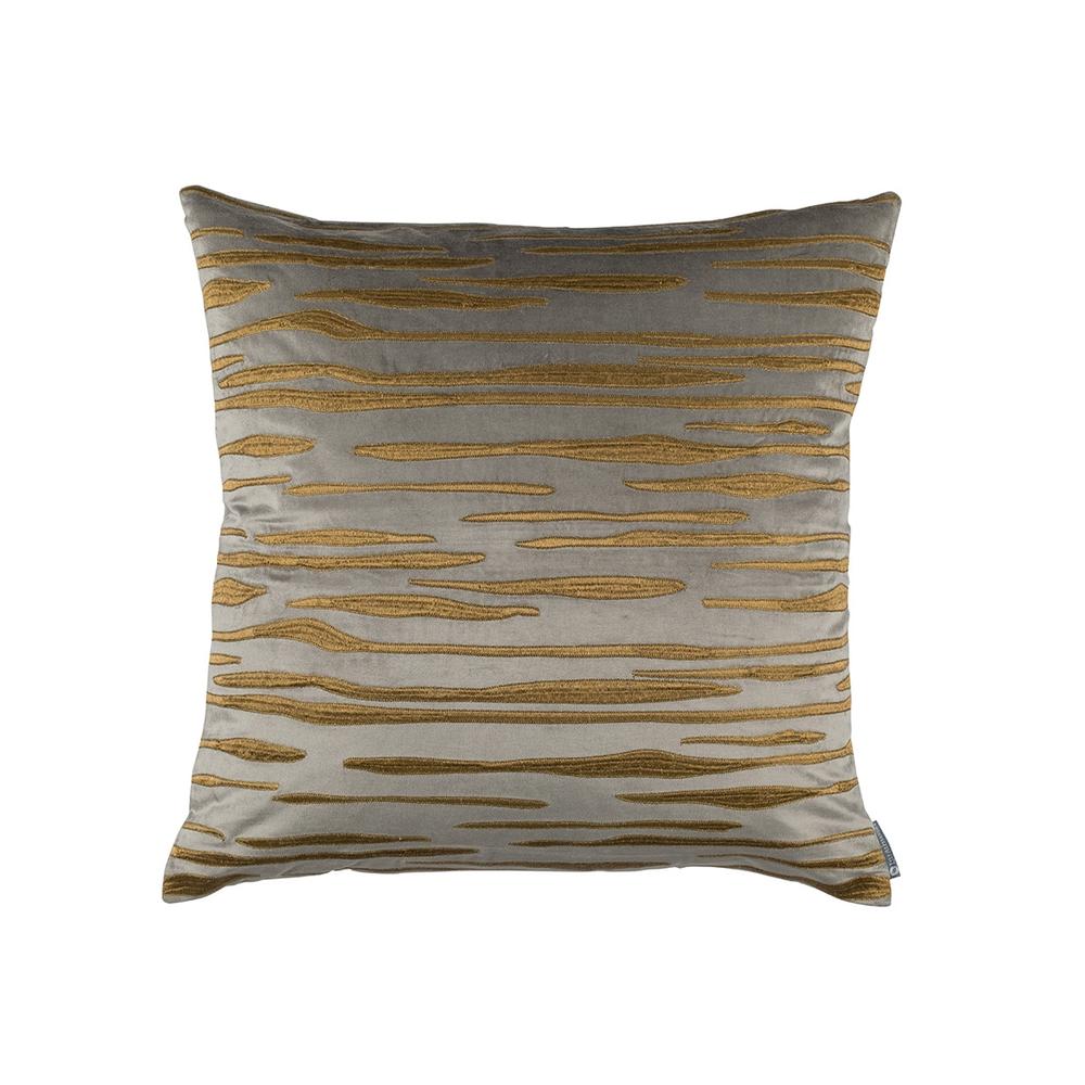 Zara Square Pillow Pewter Matte Velvet Gold Embroidery 24X24 (Insert Included)