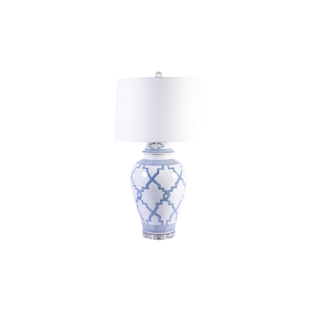 Blue and White Greek Key Grids Lamp