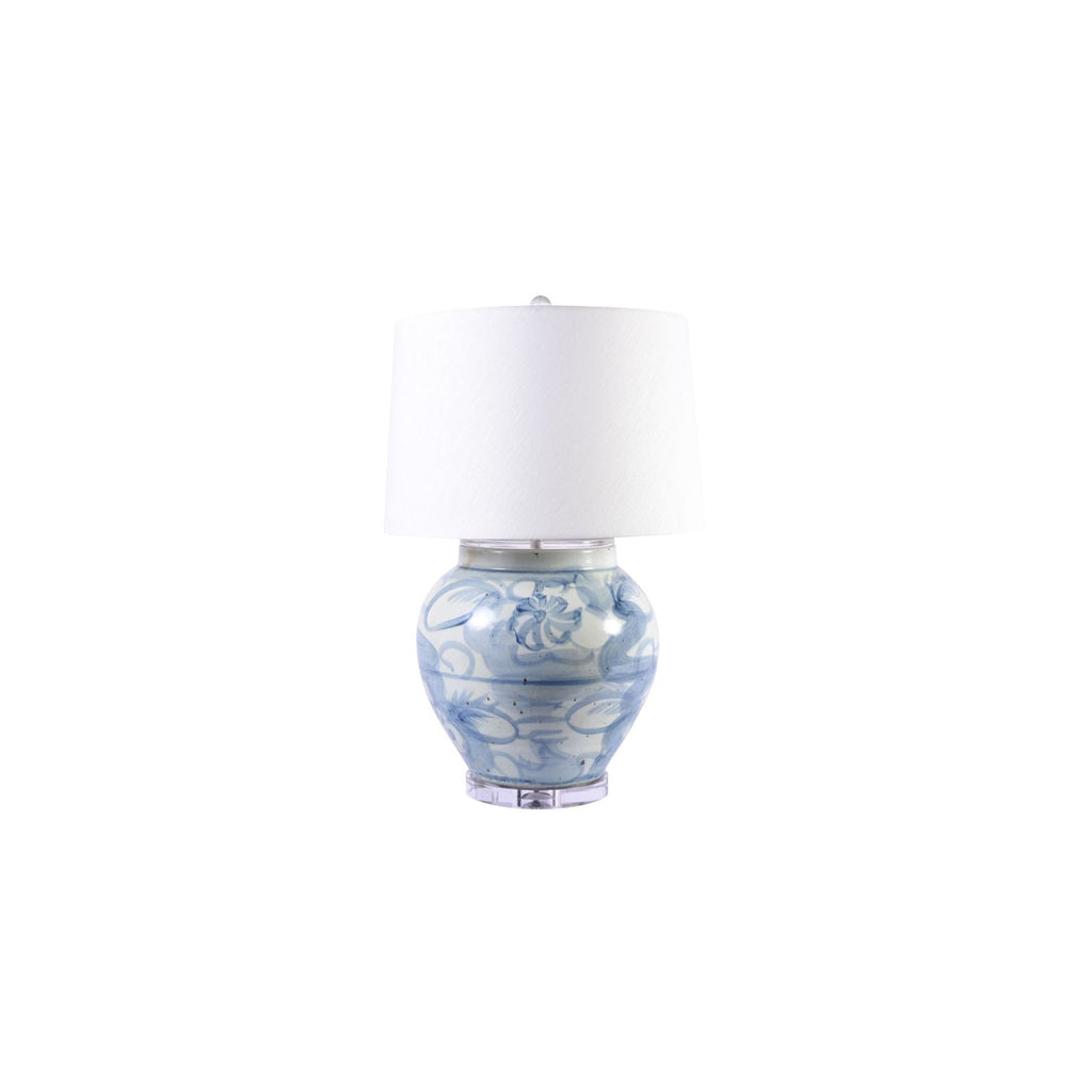 Blue & White Twisted Flower Open Top Lamp