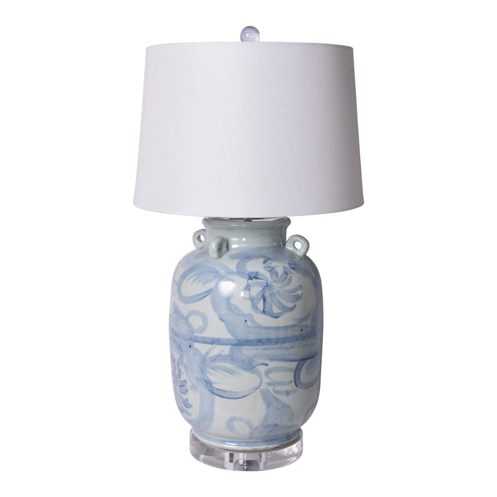 Blue and White Four Loop Handle Jar Twisted Flower Lamp