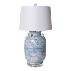 Blue and White Four Loop Handle Jar Twisted Flower Lamp