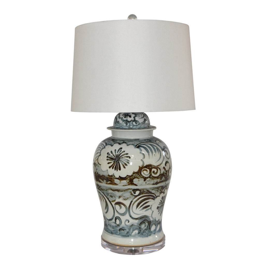 Blue And White Sea Flower Porcelain Temple Jar Lamp