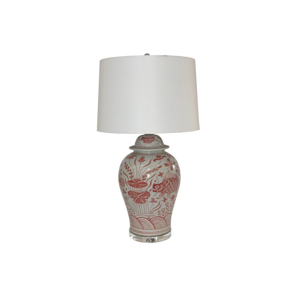 Coral Red Fish Temple Jar Table Lamp