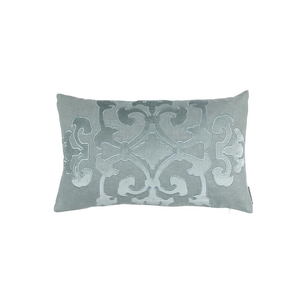 Angie Small Rectangular Pillow Sky Linen, Sky Matte Velvet Applique 14X22 (Insert Included)