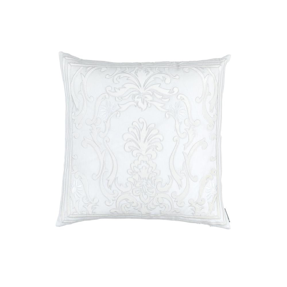 Louie Square Pillow White Linen, White Matte Velvet Applique 24X24 (Insert Included)