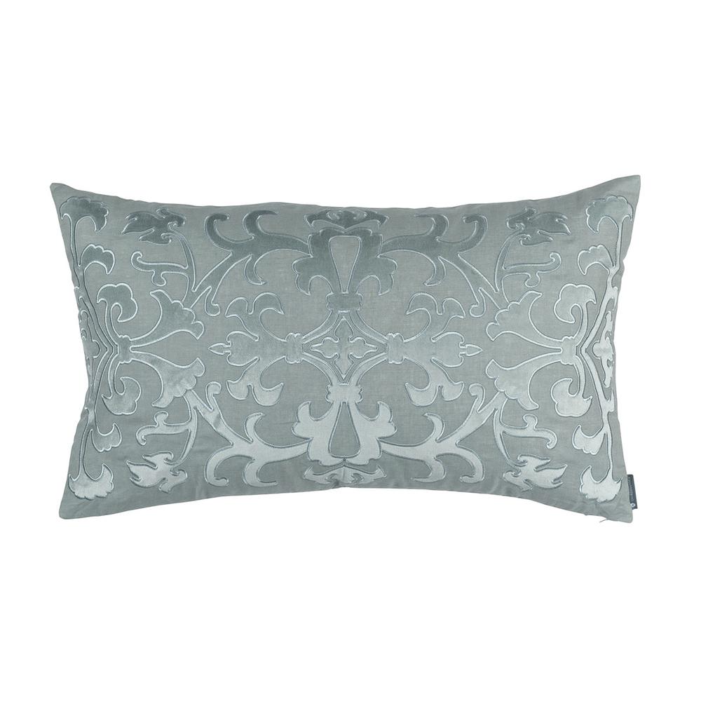 Olivia Large Rectangular Pillow Sky Linen, Sky Matte Velvet Applique 18X30 (Insert Included)