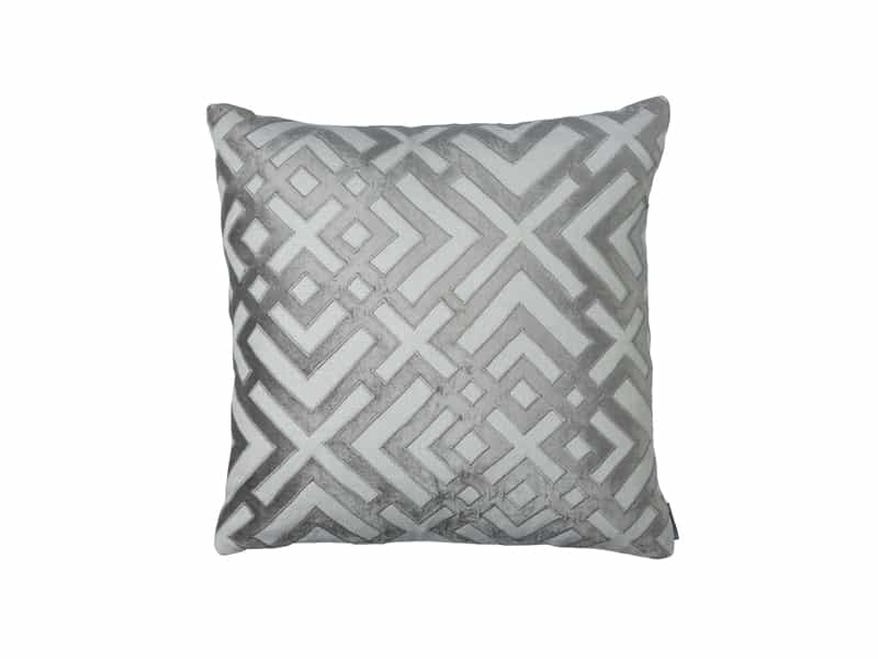 Karl Square Pillow, Ivory Basket Weave, Platinum Velvet 24X24