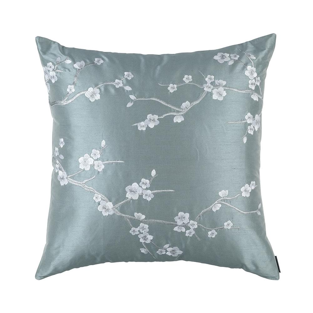 Blossom European Pillow Blue Poly Silk, Silver Embroidery 28X28 (Insert Included)