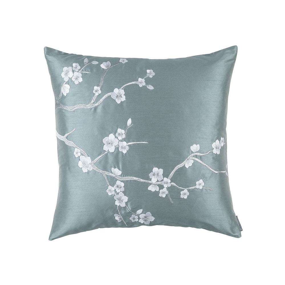 Blossom Square Pillow Blue Poly Silk, Silver Embroidery 24X24 (Insert Included)