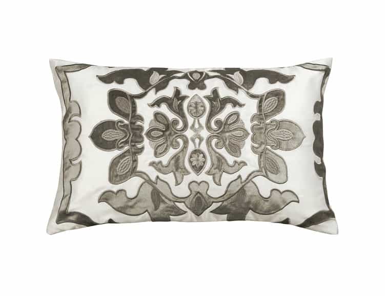 Morocco Small Rectangular Pillow, Ivory Silk and Sensibility, Silver Velvet 14X22