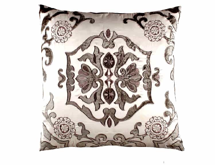 Morocco Square Pillow, Ivory Silk and Sensibility /Silver Velvet 24X24