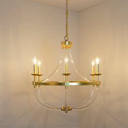 Six Light Chandelier With Acrylic Frame And Gold Leaf Details