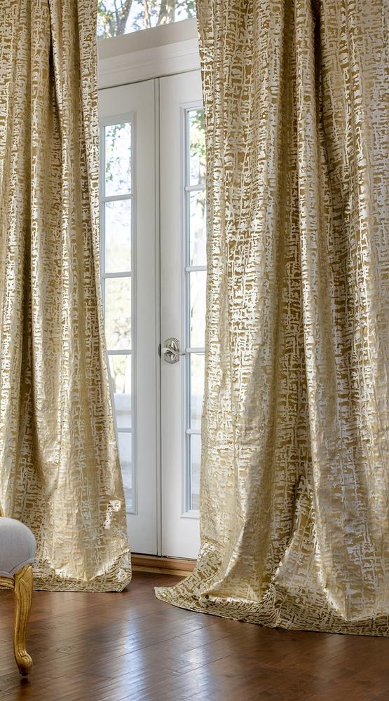 Jolie Drapery Panel Straw Velvet, Gold Print, Set Of 2, 52X120