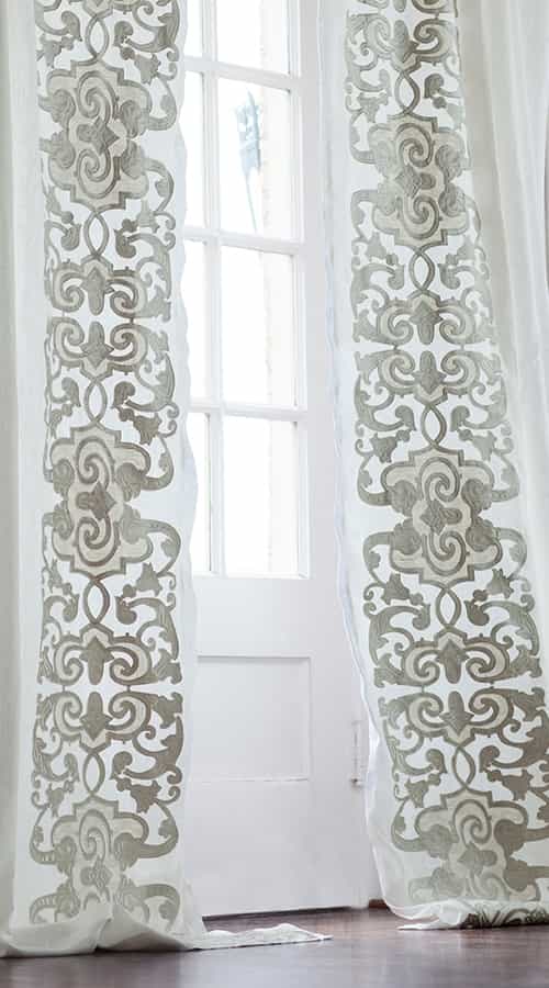 Mozart Drapery Panel, White Linen, Ice Silver Velvet, Left & Right, Set Of 2, 52X120