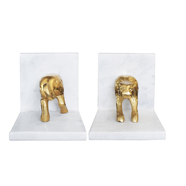 White Marble Bookends With Brass Leopard