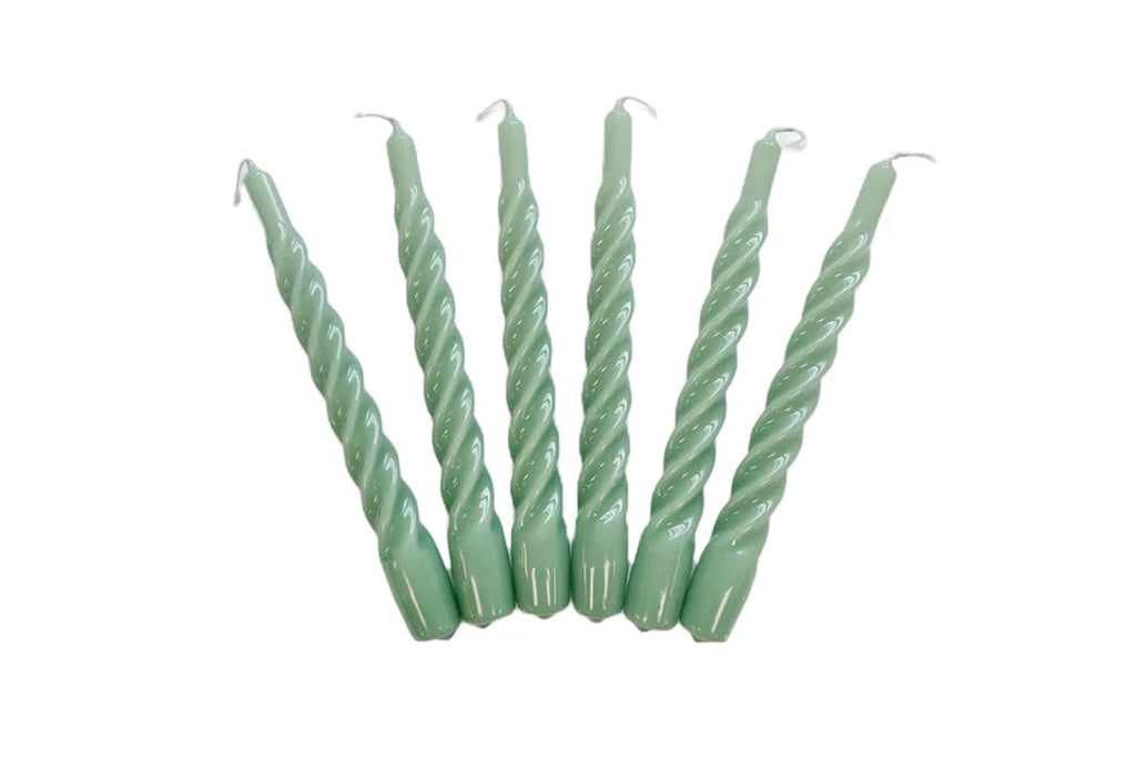 Sage Twisted Taper Candles, Set of 6