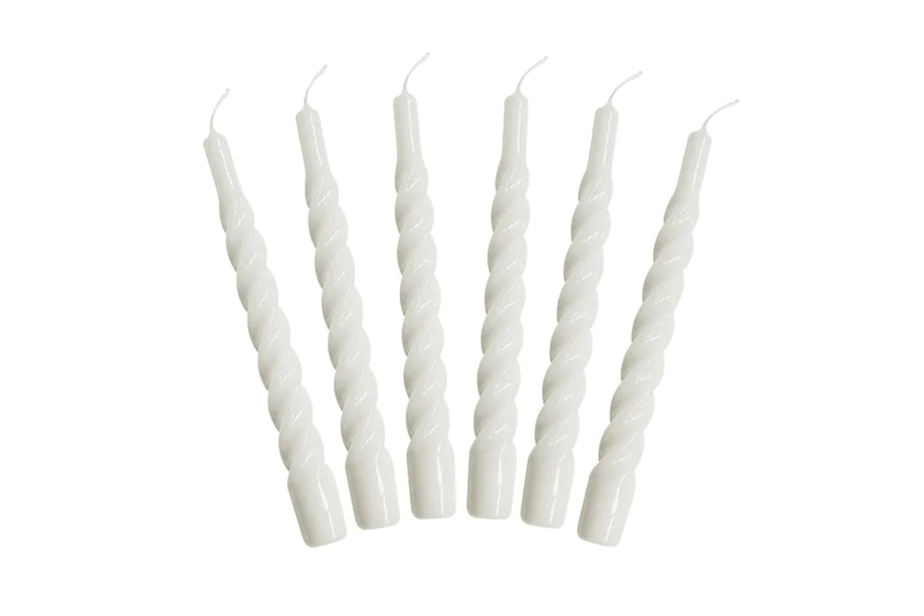 White Twisted Taper Candles, Set of 6