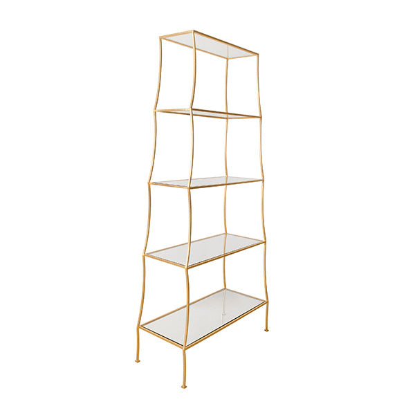 Scalloped Tapering Etagere With Clear Glass Shelves In Gold Leaf