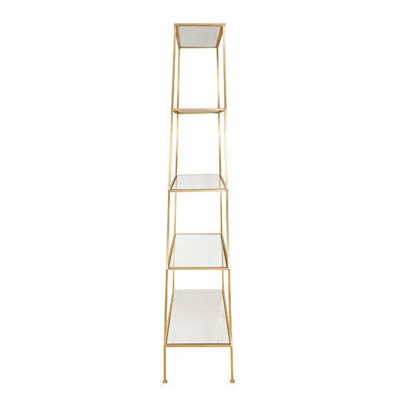 Scalloped Tapering Etagere With Clear Glass Shelves In Gold Leaf