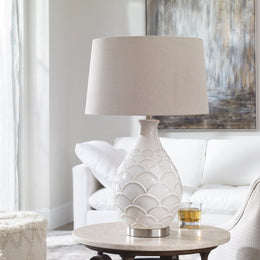 Camellia Glossed White Table Lamp