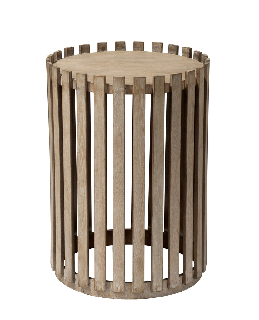 Miles Slatted Round Side Table-Grey