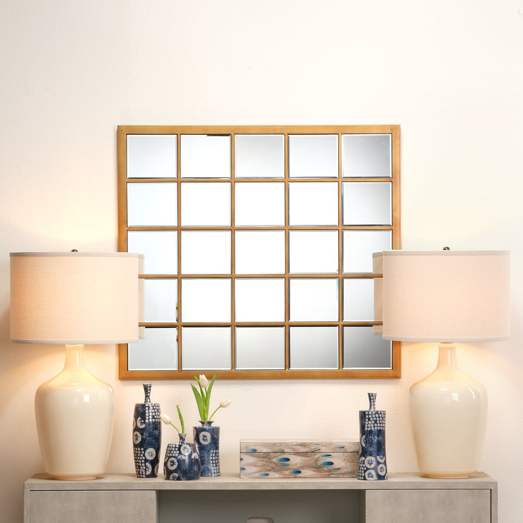 Rectangular Grid Mirror-Antique Brass