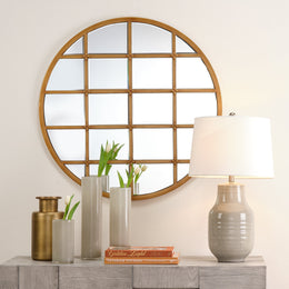 Round Grid Mirror-Antique Brass