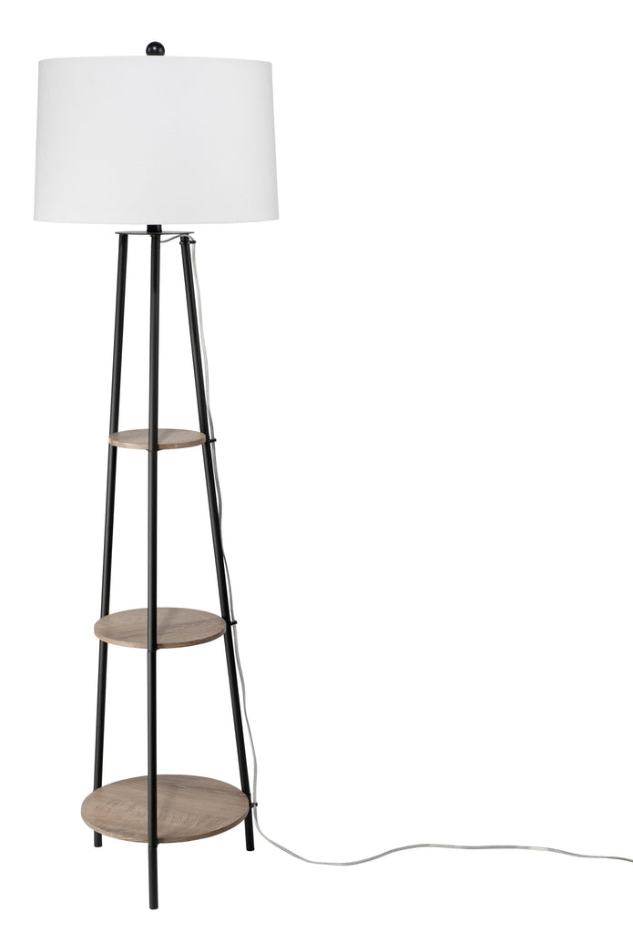 Shelved Floor Lamp-Black-Natural Wood