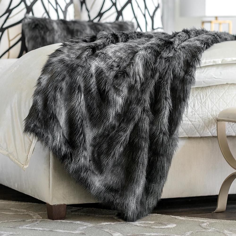 Black Fur Throw 42X98