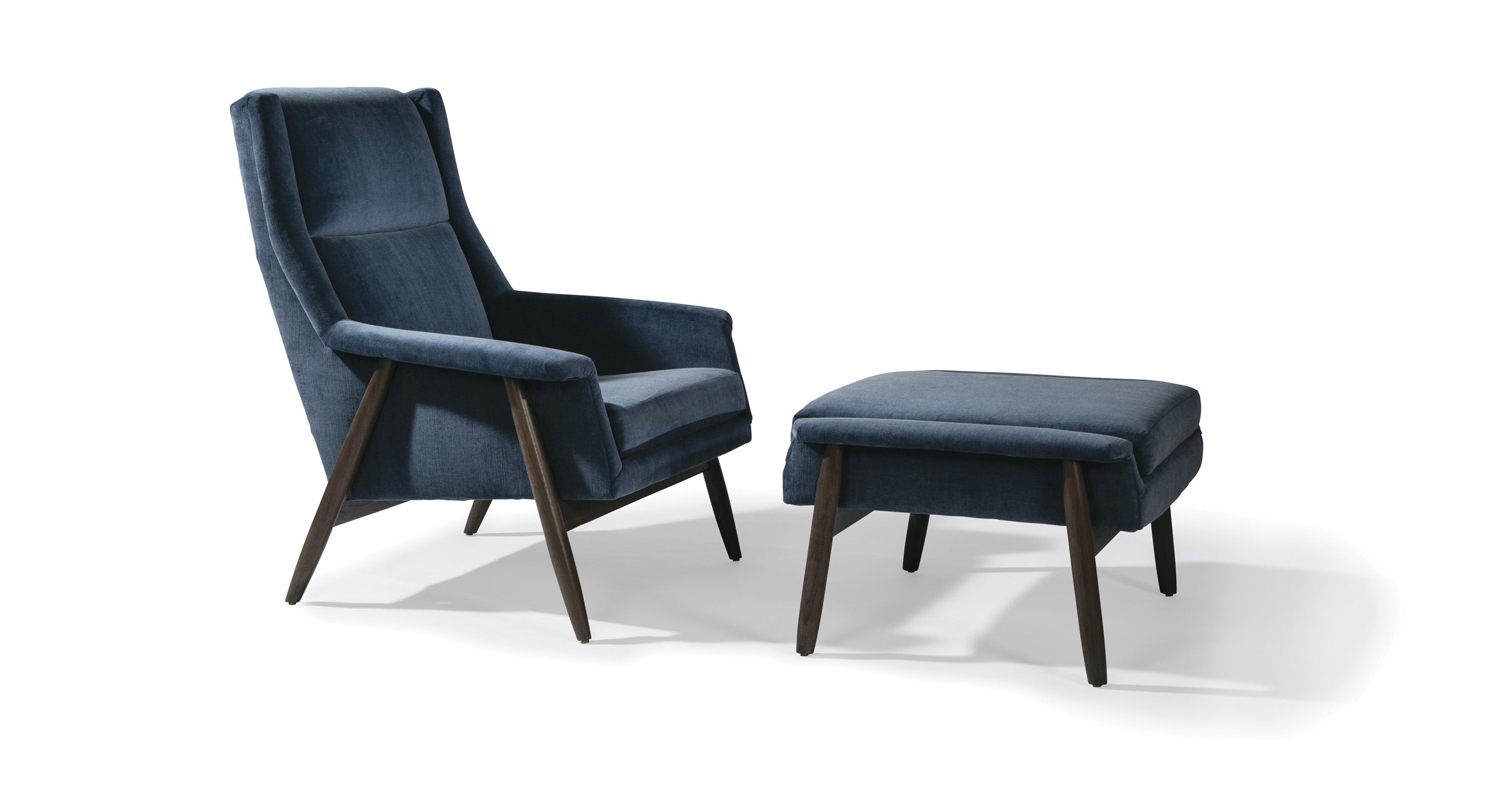 Laid Back Lounge Chair In Blue Fabric With Grey Walnut Frame