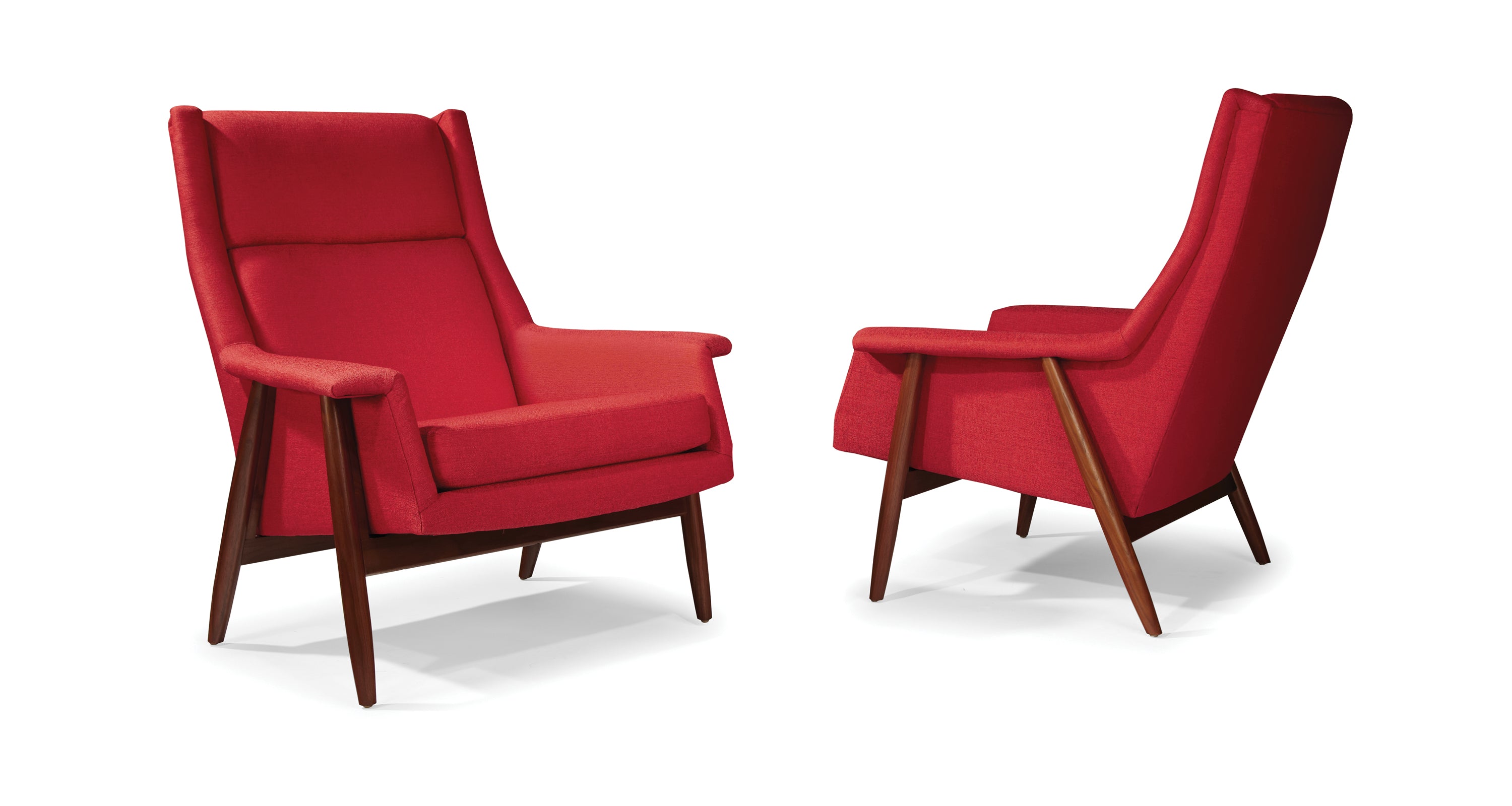 Laid Back Lounge Chair In Red Fabric With Natural Walnut Frame