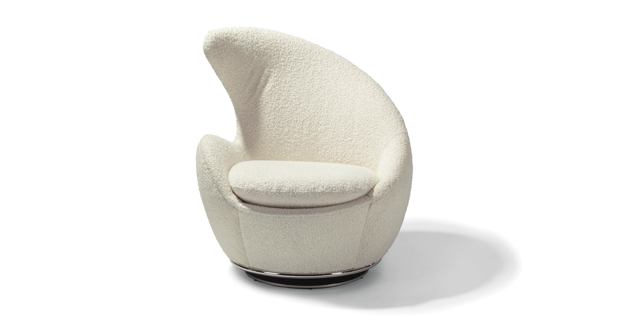 Left Wing Swivel Chair In White Fabric With Polished Stainless Steel Base