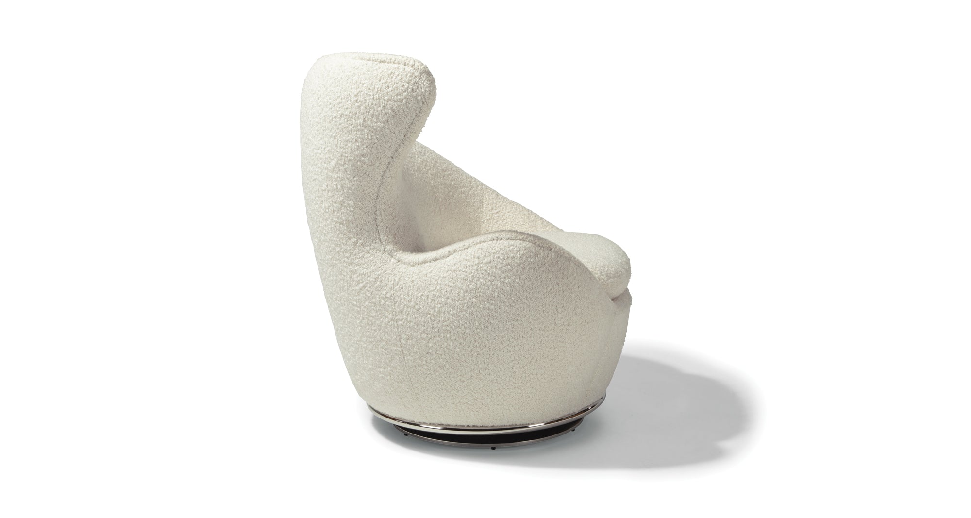 Left Wing Swivel Chair In White Fabric With Polished Stainless Steel Base