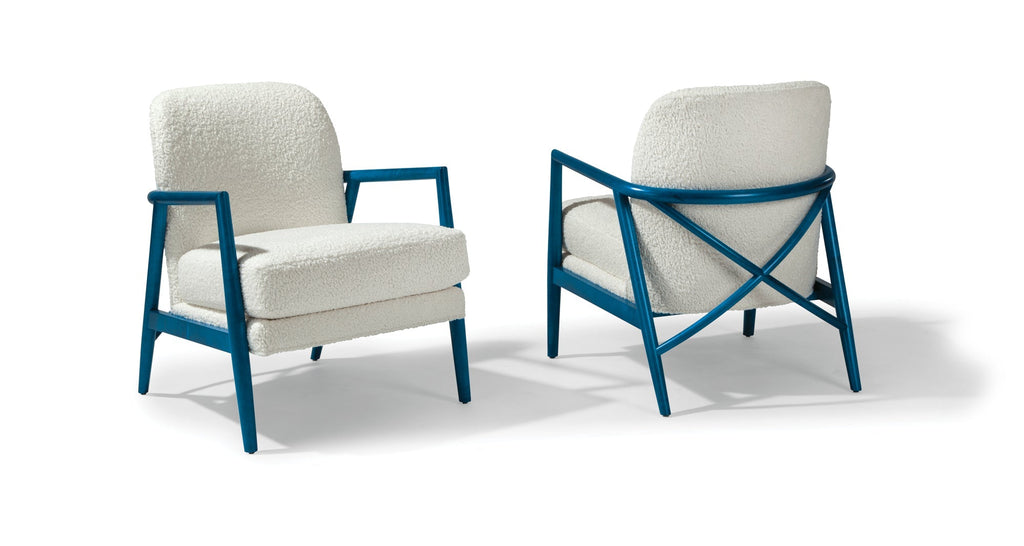 Lex Lounge Chair In White Fabric With Electric Blue Frame