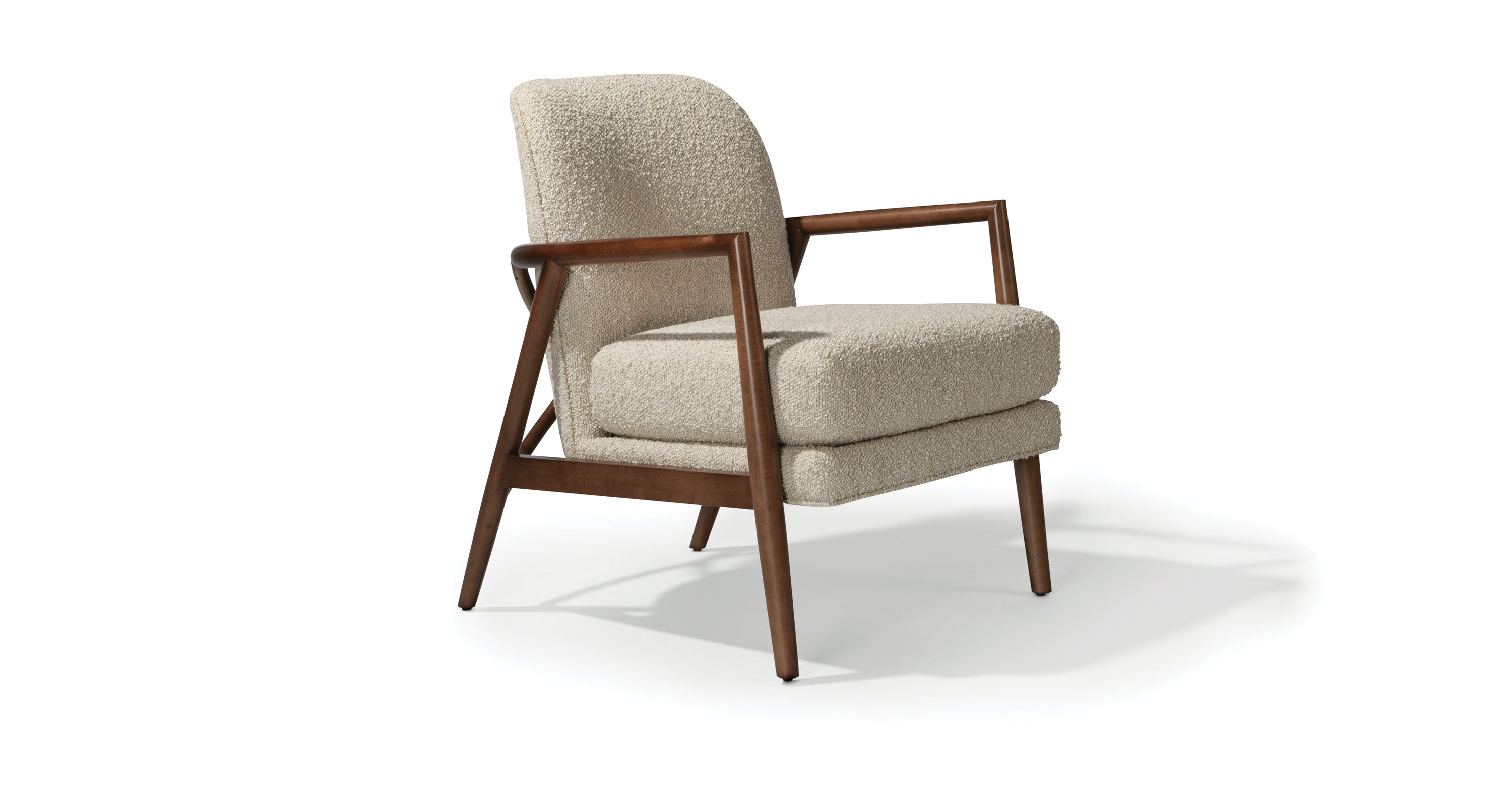 Lex Lounge Chair In White Fabric With Nutty Brown Frame