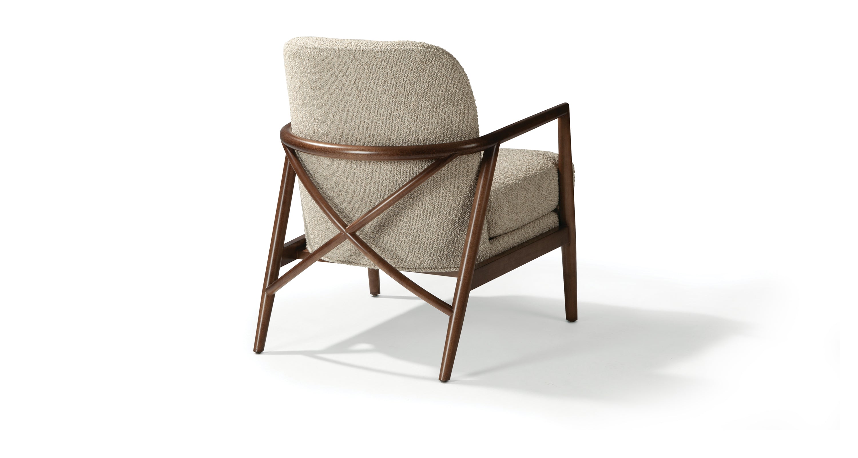 Lex Lounge Chair In White Fabric With Nutty Brown Frame