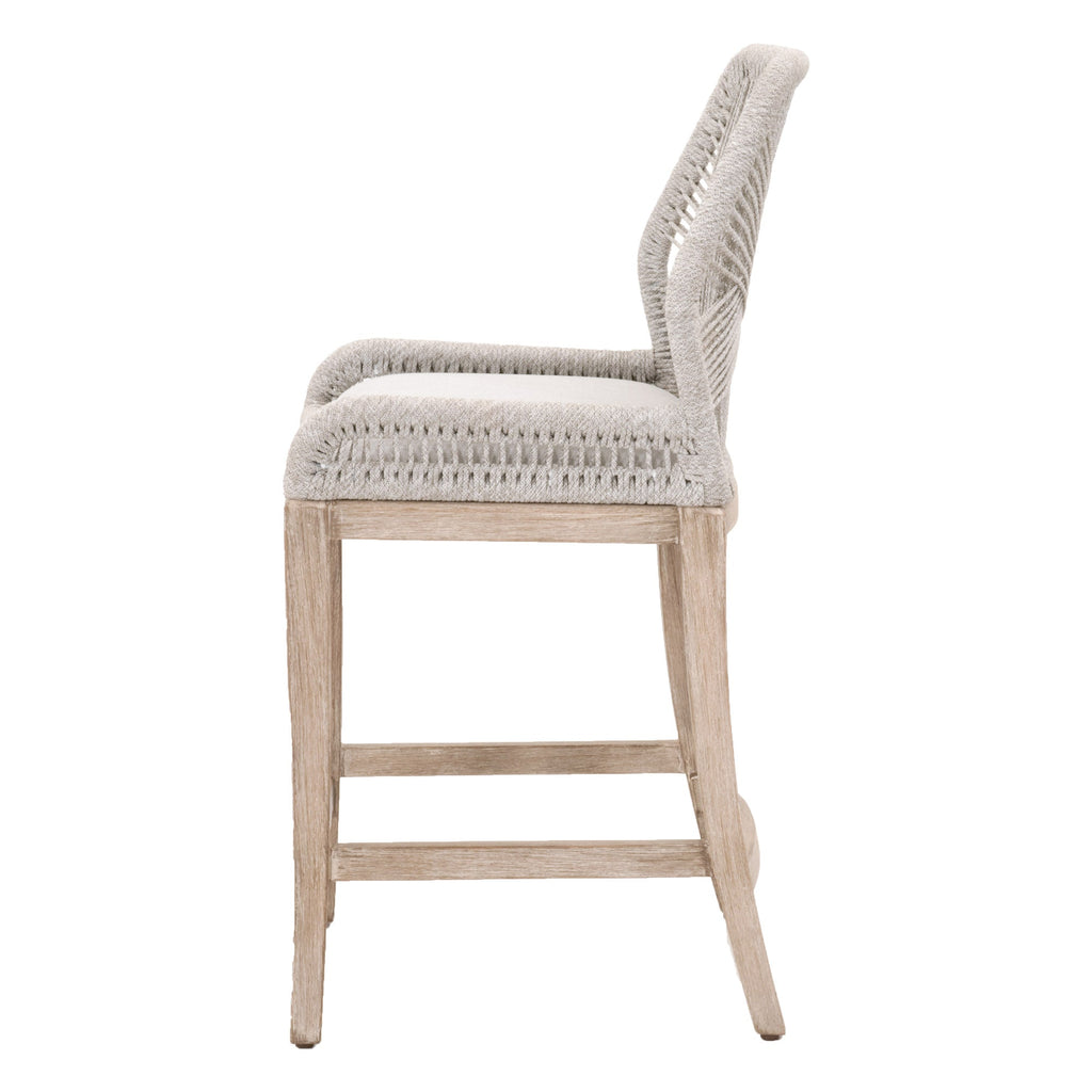 Loom Counter Stool, Taupe and White Flat Rope