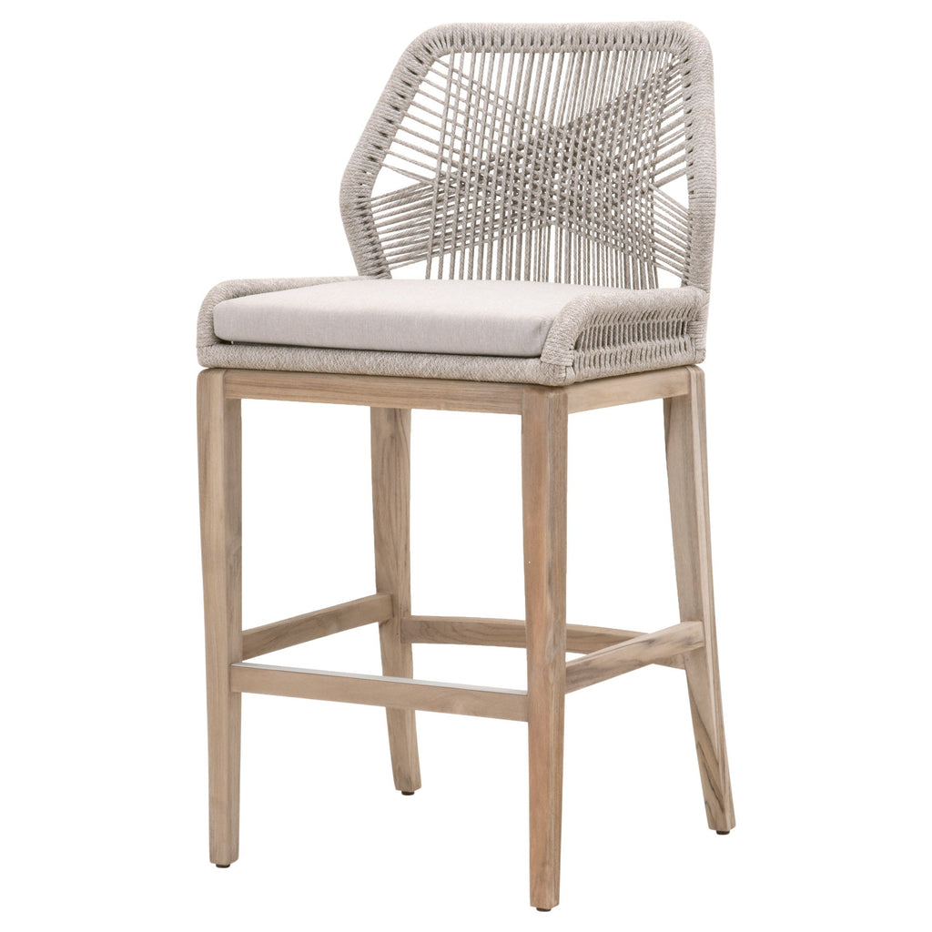 Loom Outdoor Barstool, Taupe and White Flat Rope