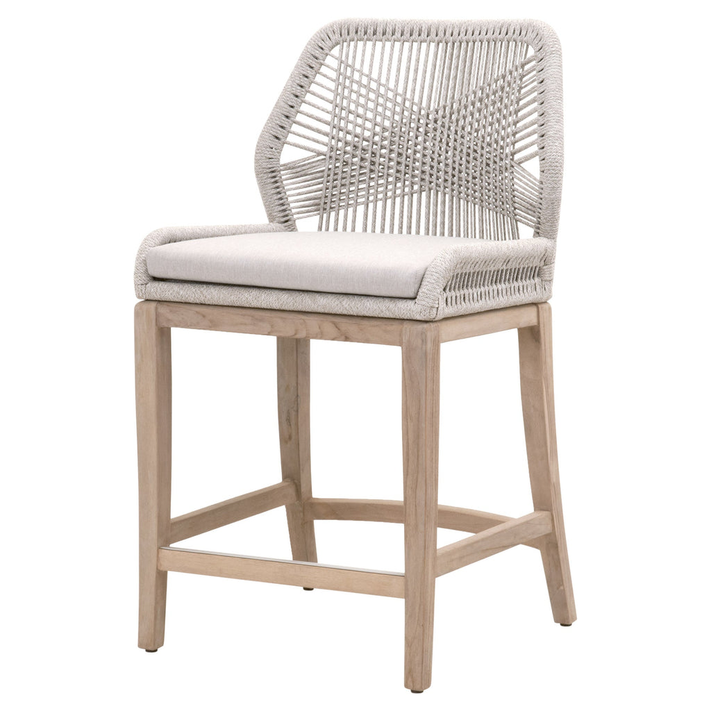 Loom Outdoor Counter Stool, Taupe and White Flat Rope